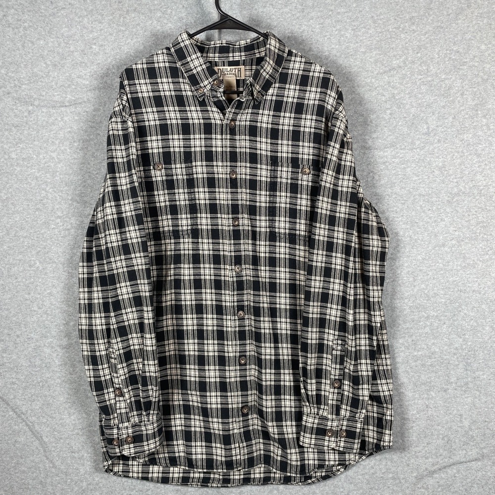 Duluth Trading Co Mens XL Tall Black Plaid Flannel Button Down Shirt Workwear
